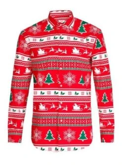 Camisa Navideña Roja "Wonderland" - Opposuits -Funidelia camisa wonderland opposuits para hombre 1
