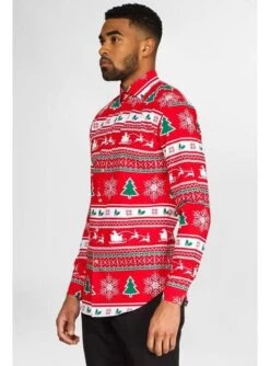 Camisa Navideña Roja "Wonderland" - Opposuits -Funidelia camisa wonderland opposuits para hombre 2