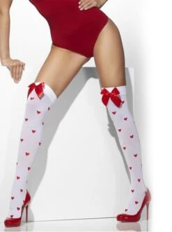 Medias De Corazones Con Lazos Rojos
