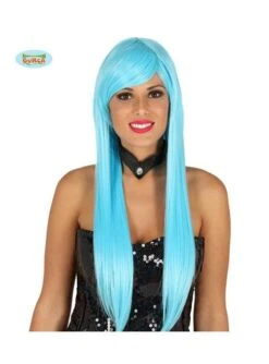 Peluca Con Flequillo Azul Lisa Para Mujer