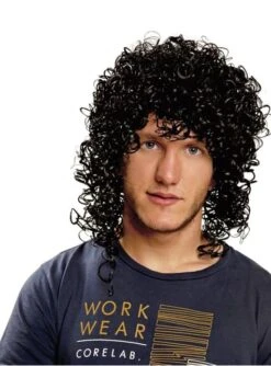 Peluca Negra Con Rizos Para Adulto