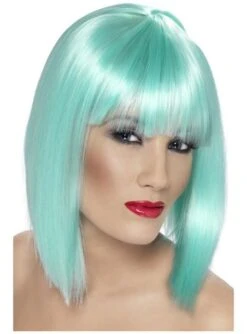 Peluca Turquesa Neón Con Flequillo