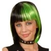Peluca Negra Con Mechas Verdes para Mujer -Funidelia peluca negra con mechas verdes estilo zoey para mujer
