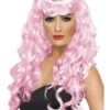 Peluca Rosa Larga Con Flequillo -Funidelia peluca rosa de sirena con flequillo