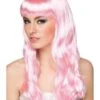 Peluca Rosa Palo Con Flequillo Para Mujer -Funidelia peluca rosa palo con flequillo para mujer