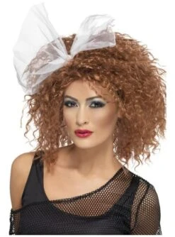 Peluca Castaña Años 80 Con Lazo