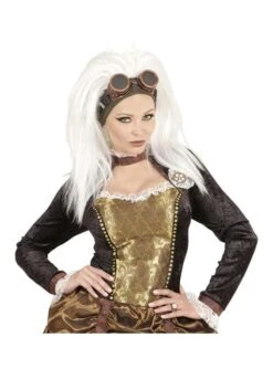 Peluca Steampunk Blanca Con Gafas Para Mujer -Funidelia peluca steampunk blanca con gafas para mujer 1
